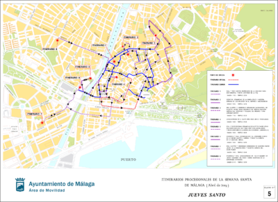 Itinerarios de procesiones del Jueves Santo en la Semana Santa de Málaga 2019