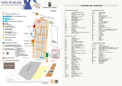 Plano del recinto ferial y listado de casetas de la Feria de Málaga 2022